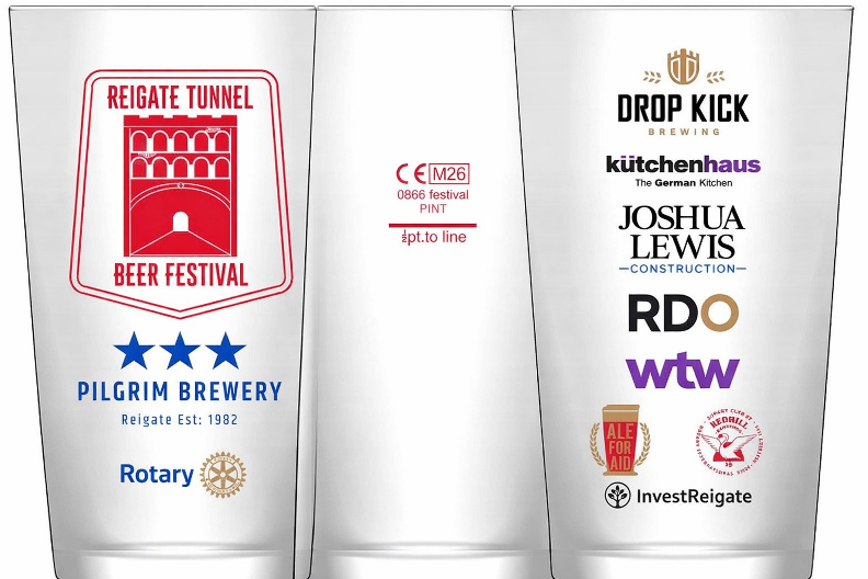 Reigate Tunnel Beer Festival 2026 commemorative glass design